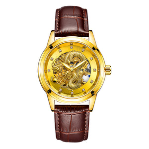 LANGLEY 2017 New Automatic Watches Men Luxury Business Watch 3D Carving Dragon Gold Skeleton Watch Male Diamond Night vision