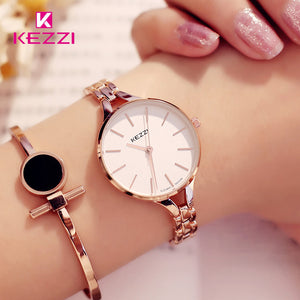 KEZZI Luxury Brand Watches Women Waterproof Stainless Steel Quartz Watch Roman Scale Multi Cutting Surface Mirror Bracelet Watch