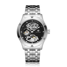 OUYAWEI Mechanical Automatic Watches Men's Wrist Watch Silver Skeleton Male Steel Band Waterproof Man Watch Relogio Masculino